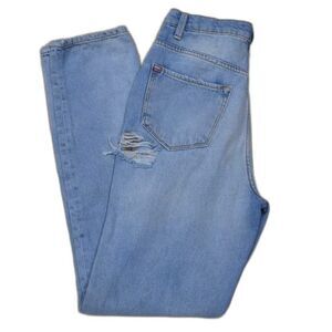 Womens Mom Super Highrise Jeans Size 25 Light Blue Destroyed Straight Leg Denim